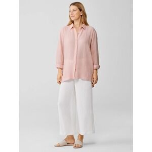 Eileen Fisher Petite Pink Gauze Organic Cotton Shirt PL Pastel Beachy Minimalist